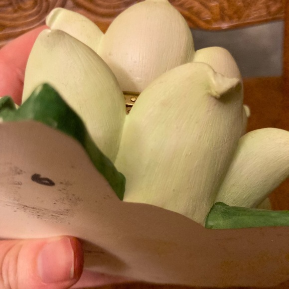 Decorative Lotus and Lily Pad Trinket and Ring Container with Red Jewel Opening - Picture 9 of 13